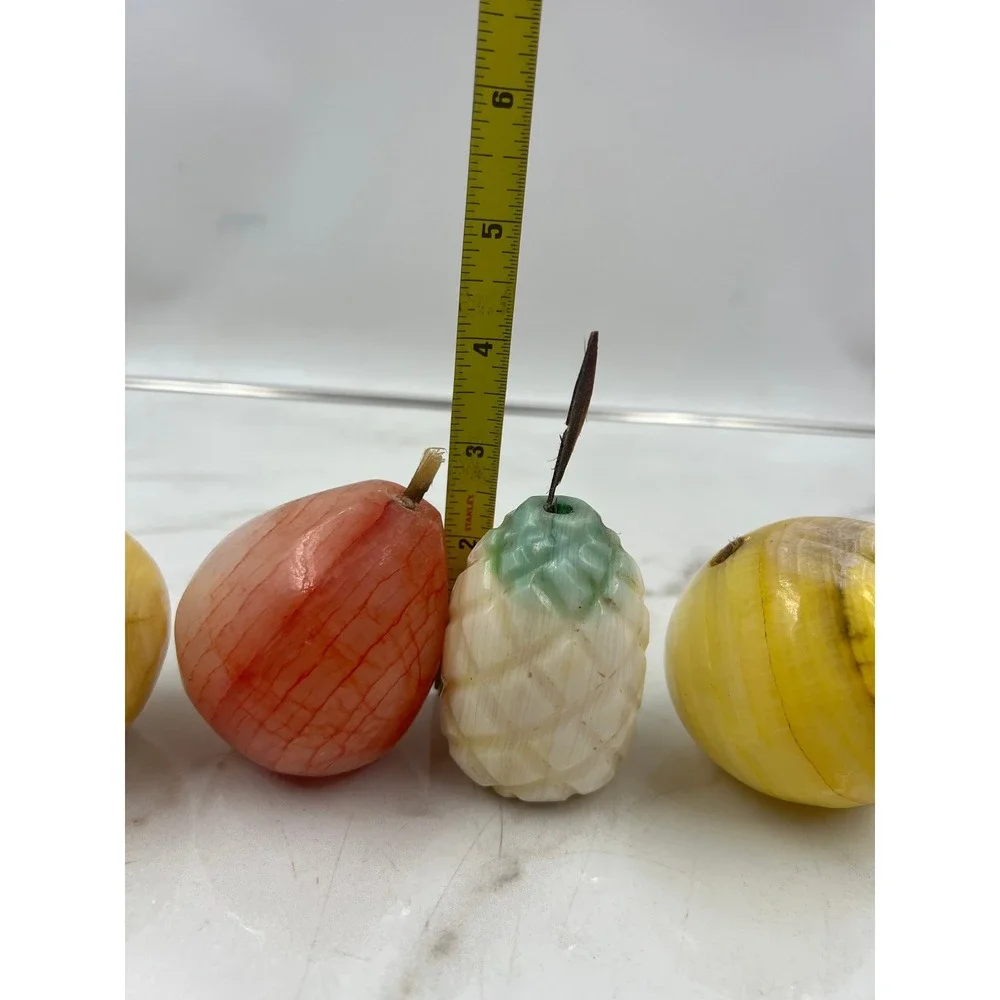 Vintage Mexican Onyx Stone Fruit Set of 5 Pomegranate Pineapple Pear Hand Carved